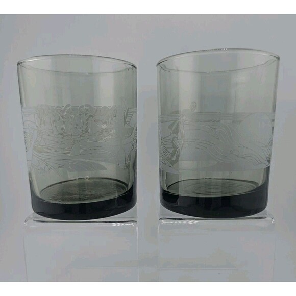 McDonald's Hawaii High Ball Glasses Smokey Frosted Vintage Libbey Set Of 4 - Picture 7 of 9